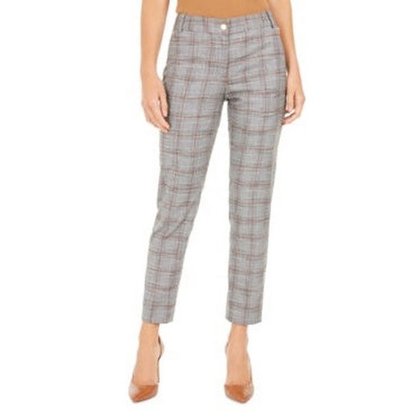 Calvin Klein Plaid Cropped Pants - Orange Multi, Size 12