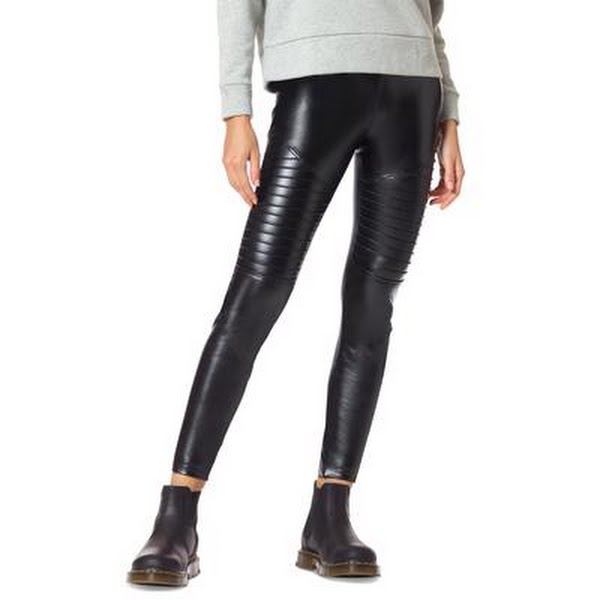 Hue Moto High Waist Faux Leather Leggings in Black, Size Small