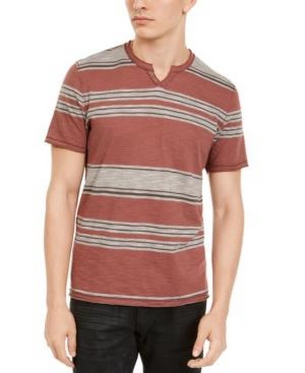 Inc Mens Stripe Split-Neck T-Shirt