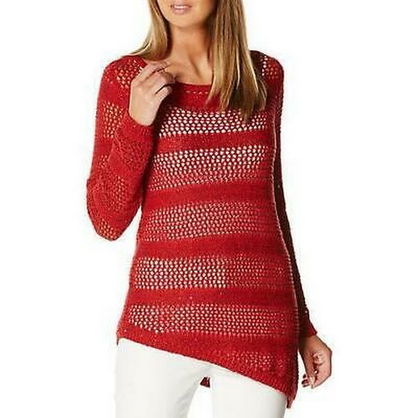 Rafaella Womens Open Knit Asymmetrical Sweater, Size Medium