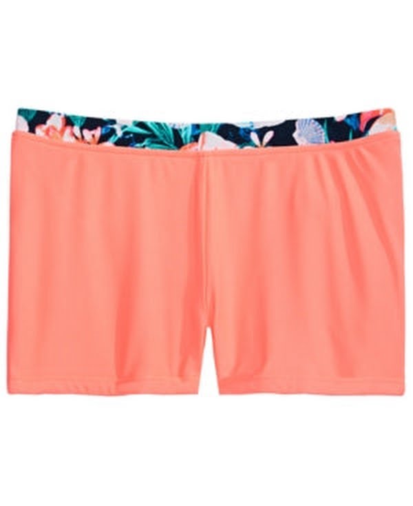 Ideology Big Girls Floral-Trim Swim Boyshorts, L(14)/Noir