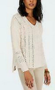 Style and Co V-Neck Pointelle Sweater, Size Large