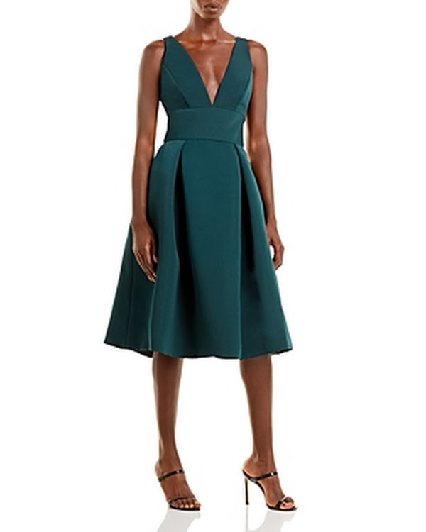 Amsale Faille V-Neck Fit-and-Flare Dress Vanessa Jane Amsale Faille V-Neck Fit-and-Flare Dress Vanessa Jane