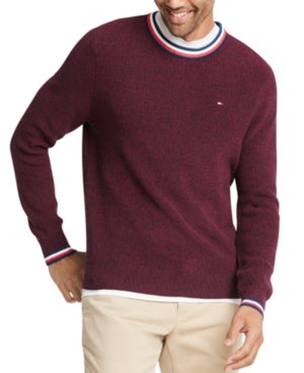 Tommy Hilfiger Mens Geneva Regular-Fit Tipped Ribbed-Knit Sweater