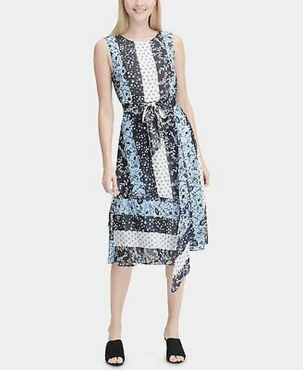 Calvin Klein Printed Faux-Wrap Dress, Size 10
