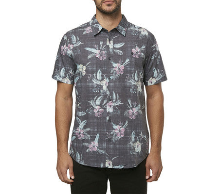 ONeill men's Fiiore Floral Print Short Sleeve Button-up Shirt, Size Small