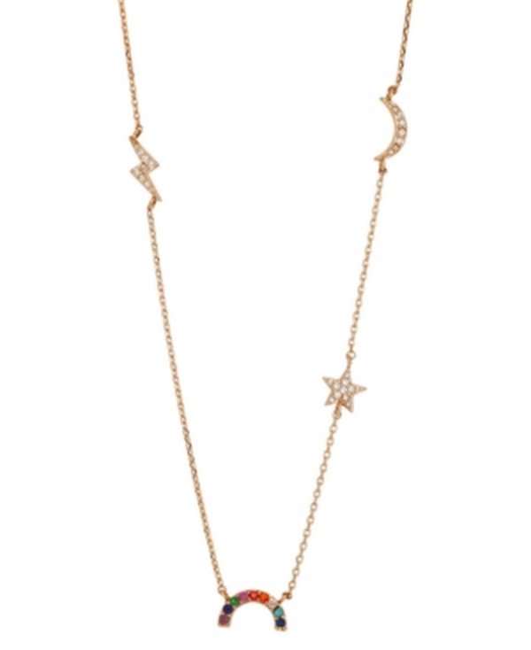 Unwritten Crystal Rainbow, Star, Moon and Lightening Statement Necklace in Gold