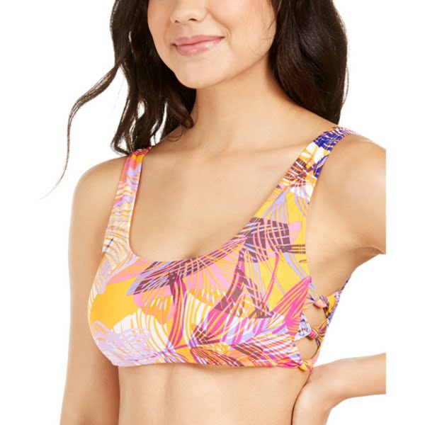 Hula Honey Turmeric Multi Juniors Palm Play Printed Bikini Swim Top, Us X-Small