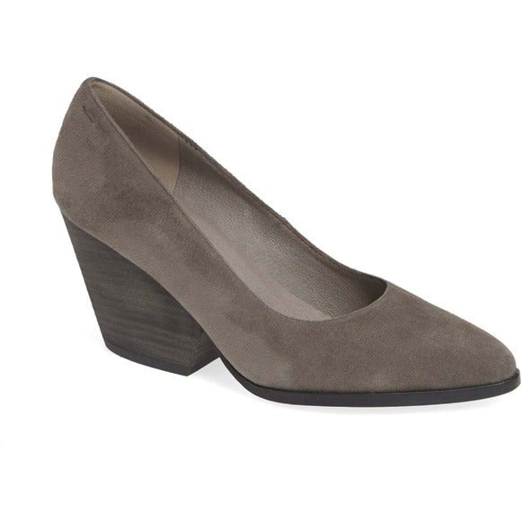 Eileen Fisher Gray Suede Chunky Heels 8.5