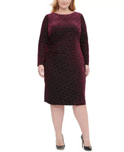 Tommy Hilfiger Women's Ruched Velvet Geometric Long Sleeve Dress ,Size 16W