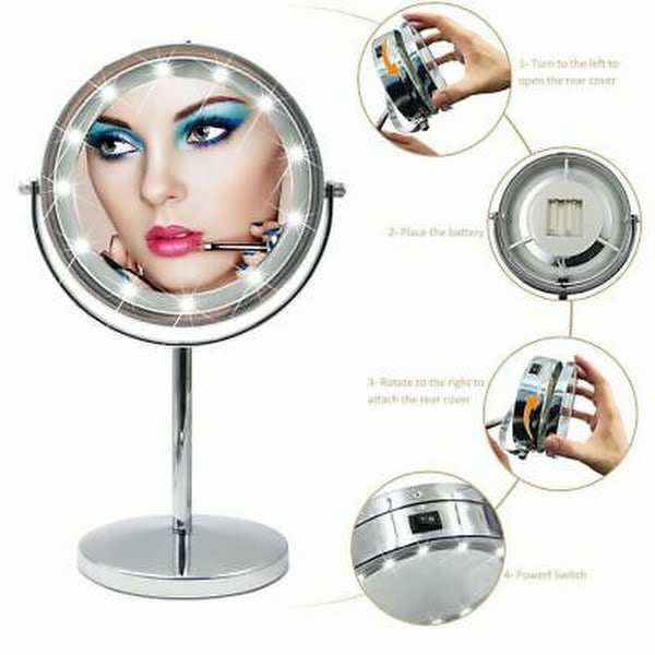 VANDORA Lighted Makeup Mirror, 13 In Circular Double-Sided Rotating Mirror