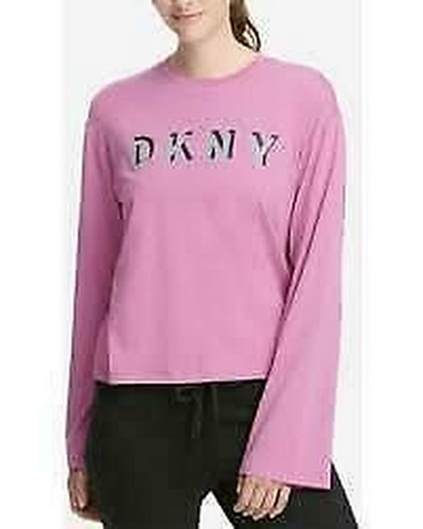 DKNY Sport Relaxed Logo Bell-Sleeve T-Shirt Plum, Size Small