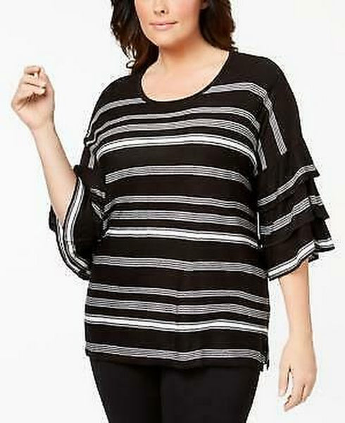 Calvin Klein Women's  Ruffle-Sleeve Striped Sweater, Medium