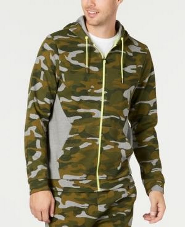 ID Ideology Mens Colorblocked Camo Full-Zip Hoodie