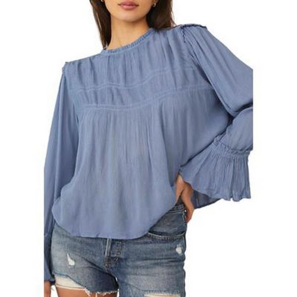 Free People Kelsey Blouse Bell Sleeve Pleated Summer Endless