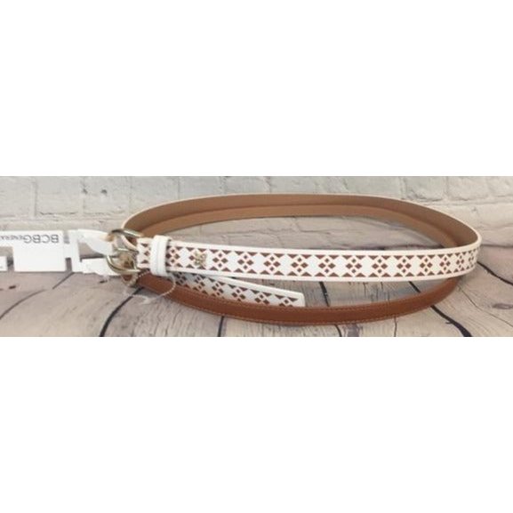 BCBG Generation Womens Set of 2 Belts, White-Brown, Size M