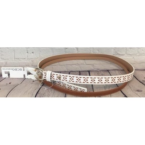 BCBG Generation Womens Set of 2 Belts, White-Brown, Size M