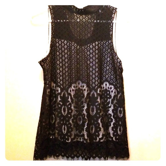 Love Fire Mock Neck Lace Tank Top Women Size Small ,Black