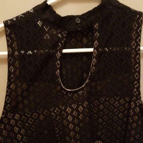 Love Fire Mock Neck Lace Tank Top Women Size Small ,Black