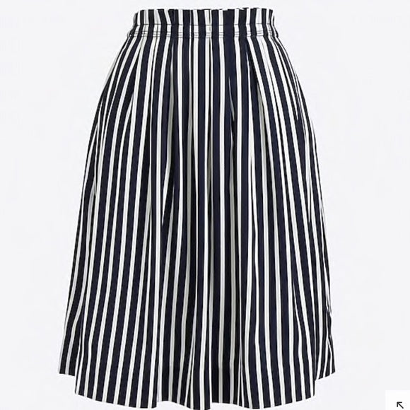 J. Crew Black White Stripe Pleated Midi Skirt, Size 8