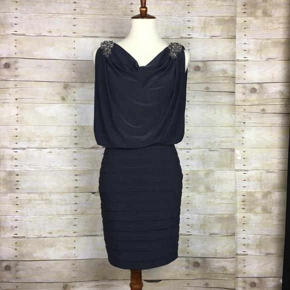 Cache Charcoal Gray Dress w/ Beaded Appliqué Size 4