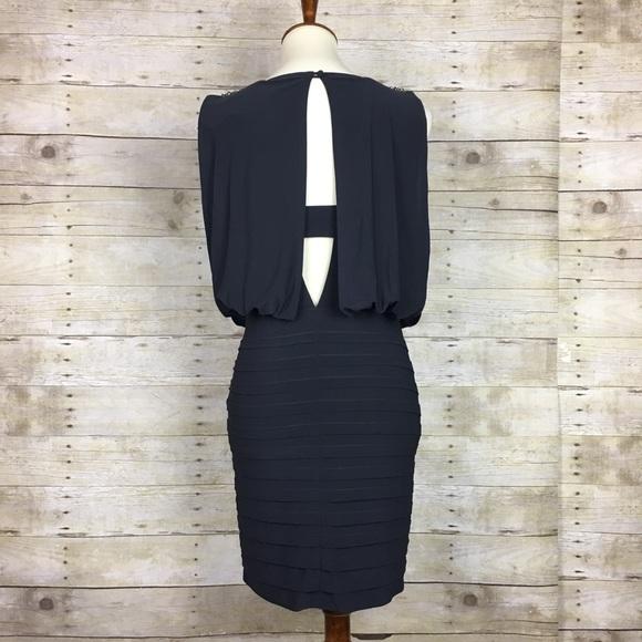 Cache Charcoal Gray Dress w/ Beaded Appliqué Size 4