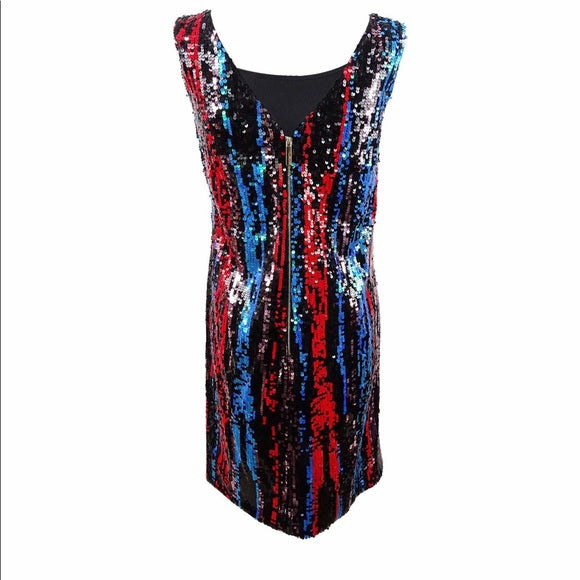 Calvin Klein Womens Sleeveless Sequin Sheath with Scoop Neck Dress, Size 4