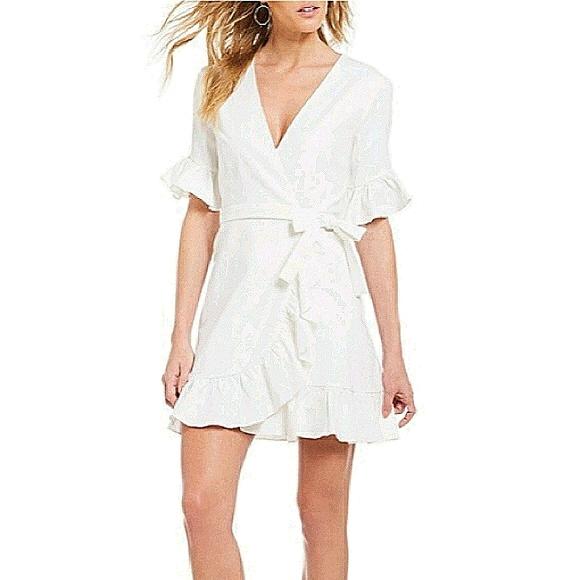 WAYF Women's Kaitlyn White Ruffle Wrap Dress, Size Small