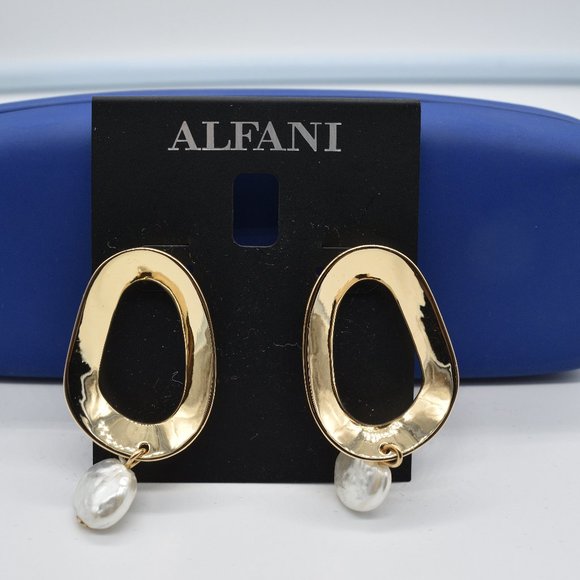 Alfani Gold-Tone Link and Imitation Pearl Drop Earrings