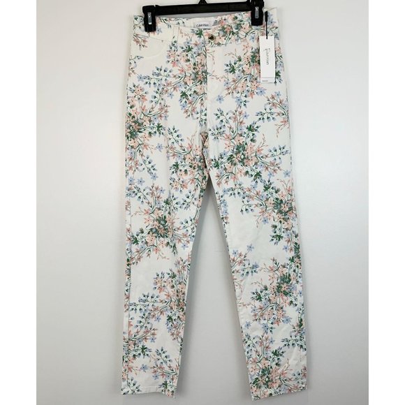 Calvin Klein Womens Floral Print Mid-Rise Skinny Pants, Choose Sz/Color