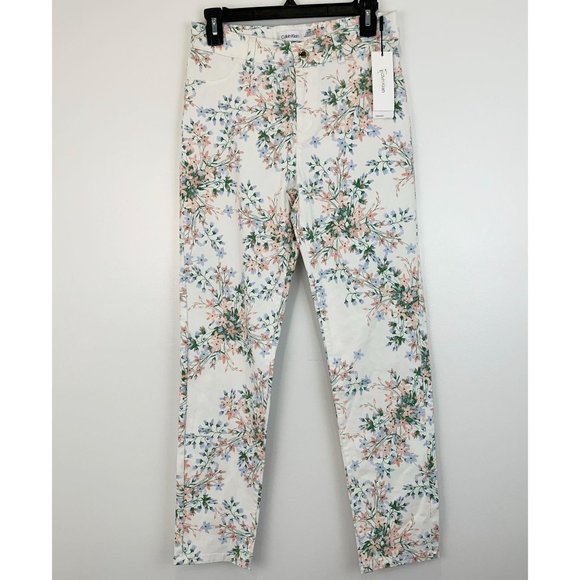 Calvin Klein Womens Floral Print Skinny Jeans, Size 4