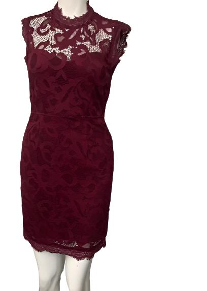 San Souci Wine Lace Bodycon Dress, Size Large