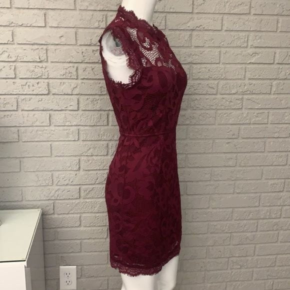 San Souci Wine Lace Bodycon Dress, Size Large