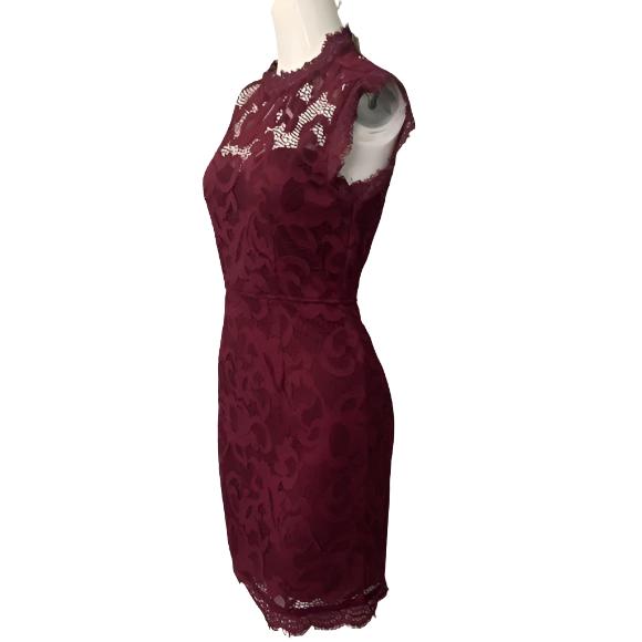 San Souci Wine Lace Bodycon Dress, Size Large