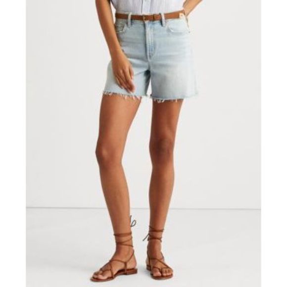 Lauren Ralph Lauren High Rise Frayed Hem Denim Shorts, Size 8