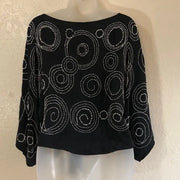 Lillie Rubin Vintage Silk Black Blouse With White Beads, Size Small