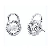 Michael Kors Silver Tone Pave Crystal Padlock Logo Earring Studs