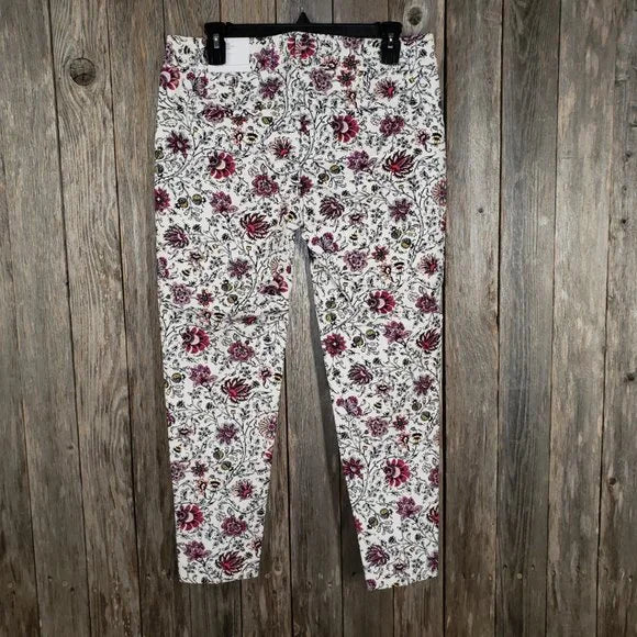 Loft White Cream Floral Riviera Cropped Pants, Size 6