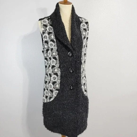 Vintage Sioni Floral Mohair Wool-Blend V-Neckline Vest, Size Medium