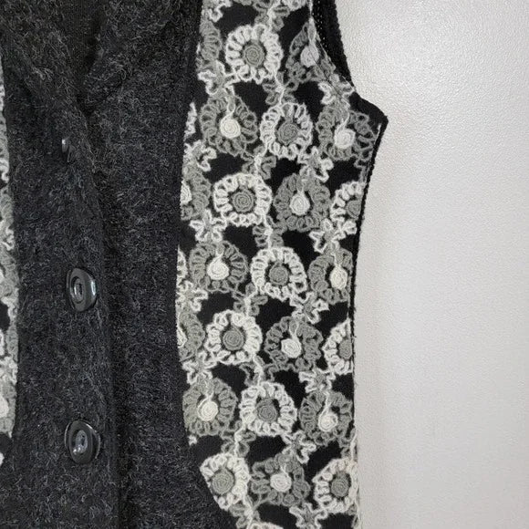 Vintage Sioni Floral Mohair Wool-Blend V-Neckline Vest, Size Medium