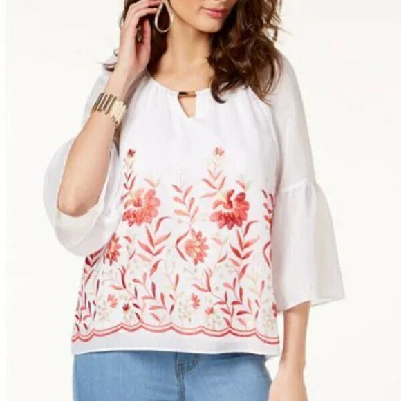 Thalia Sodi Embroidered Keyhole Top, Size Medium