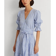Lauren Ralph Lauren Gingham Fit-and-Flare Linen Dress, Size 10