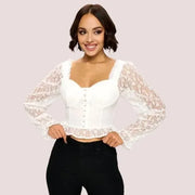 Chocolate USA Lace Corset Flounce Sleeve Cropped Top, Size Large