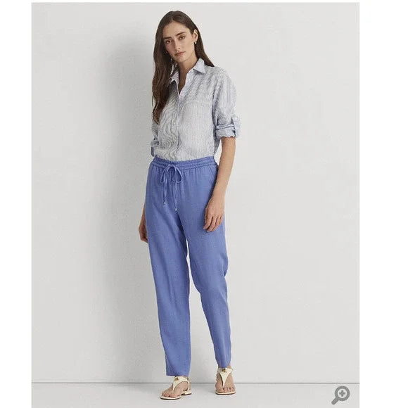 Lauren Ralph Lauren Cropped Georgette Pants – Blue Loch, Size Large