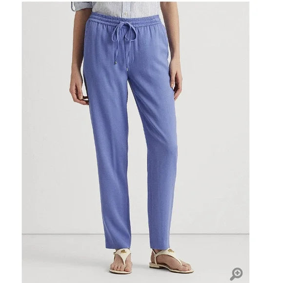 Lauren Ralph Lauren Cropped Georgette Pants – Blue Loch, Size Large