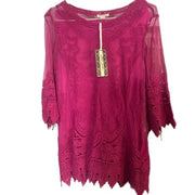 Ultra Pink Embroidered Tunic Top, Size Medium