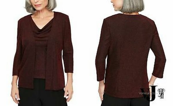 Alex Evenings 2Pcs Women's Red Glitter Open Cardigan, Size XLP