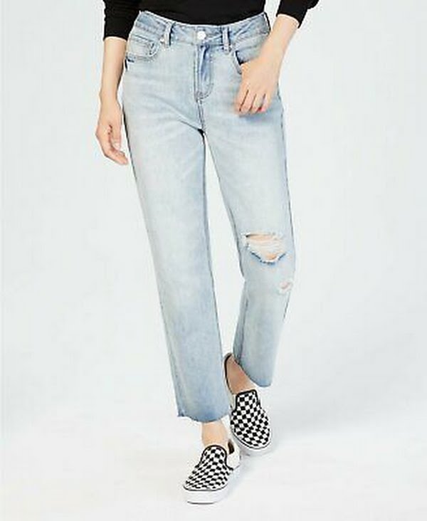 Indigo Rein Juniors Rigid Ripped Straight-Leg Jeans, Size W29 X L26