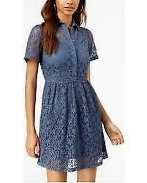 Be Bop Juniors’ Lace Shirtdress, Blue, Size Medium