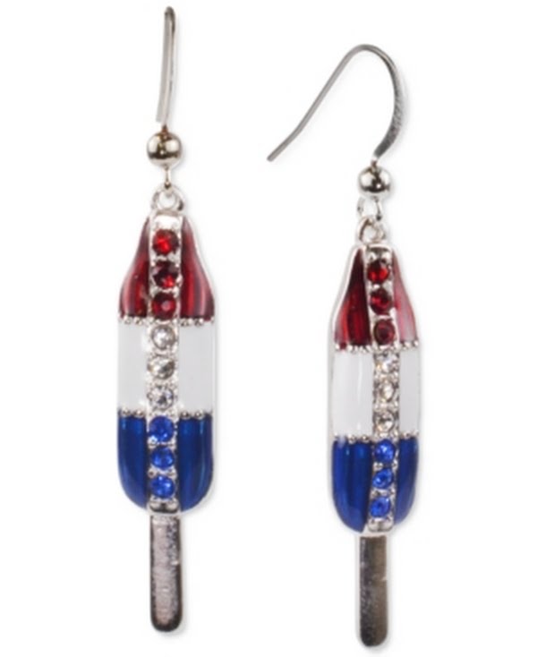 Holiday Lane Silver-Tone Red, White, and Blue Pave Popsicle Drop Earrings